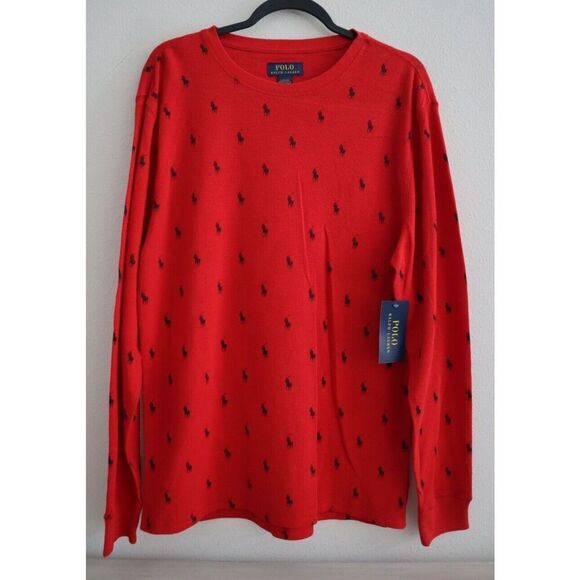 Polo Ralph Lauren PW25HR Men's Sz L Red Waffle Knit Crew Neck L/S Lounge Shirt - Picture 1 of 6